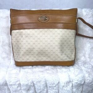 Gucci Vintage Micro GG Monogram Canvas Leather Shoulder Bag Tan Brown